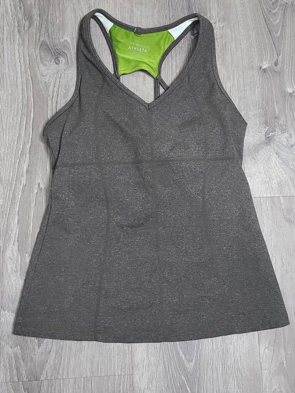 Athleta Equator V-Neck Strappy Racerback Tank Top Gray/Green - Size Medium M